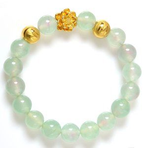 Agate Stone Lotus Charm Healing Bracelet Charm: 24K Gold Lotus Flower
